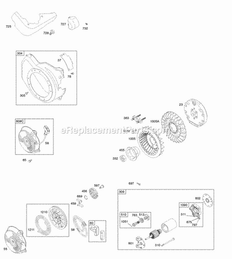 Blower Housing Electric Starter Flywheel Rewind Starter Diagram and Parts List for 122002-0394-B8  Briggs and Stratton Engine